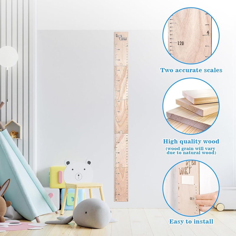 HOMEE Growth Chart for Wall, Wooden Height Chart for Kids，Natural Wood Height Measurement for Kids，Height Ruler Measurement Growth Chart for Baby Kid Room Nursery Wall Decor - Image 3